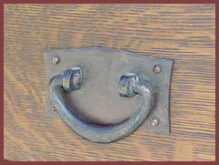 Original hand-hammered copper drawer pull with it's original patina. 